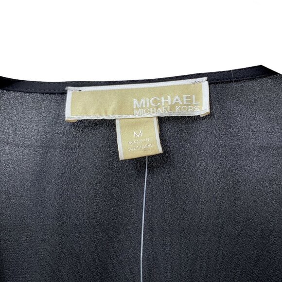 MICHAEL Michael Kors Womens Top Medium Black Blouse Logo Zip 3/4 Sleeve NWT - Picture 9 of 11